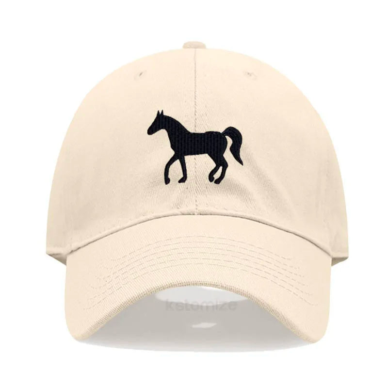 Unisex Baseball Cap mit Pferde-Stickerei – Gewaschene Baumwollkappe im Vintage-Stil | Verstellbare Freizeit- & Golfmütze für Damen & Herren