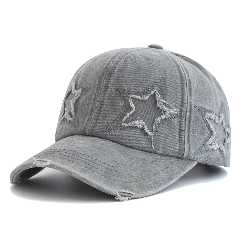 Unisex Baseball Cap aus Gewaschener Baumwolle mit Stern-Stickerei – Verstellbare Retro Dad Cap | Modische Streetwear Mütze für Damen & Herren