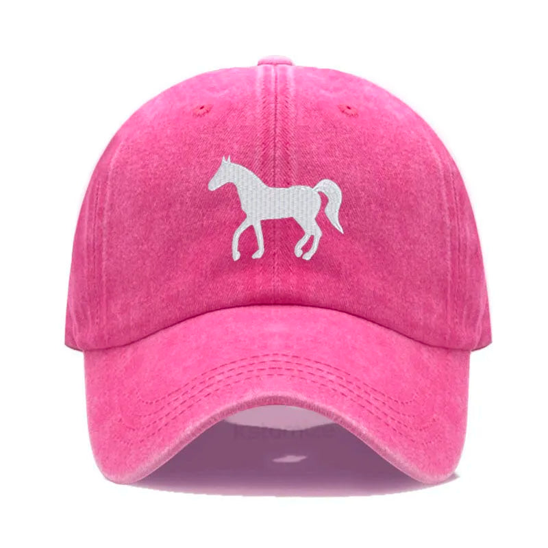 Unisex Baseball Cap mit Pferde-Stickerei – Gewaschene Baumwollkappe im Vintage-Stil | Verstellbare Freizeit- & Golfmütze für Damen & Herren