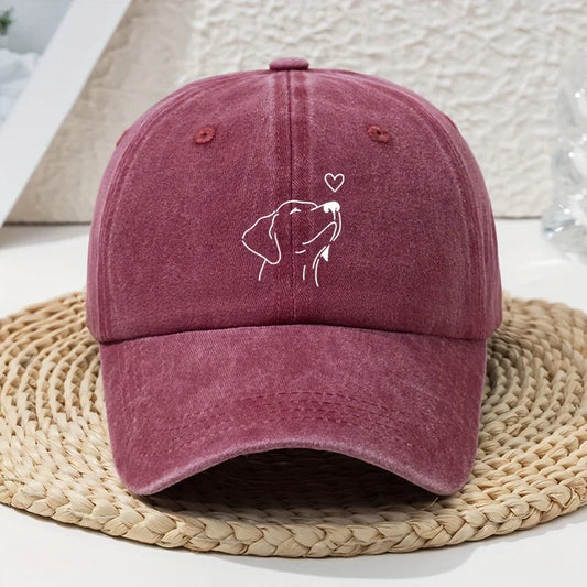 Unisex Baseball Cap mit Weißem Hund-Linienmuster – Verstellbare Retro Dad Cap | Weiche Vintage Freizeitmütze für Frühling & Sommer