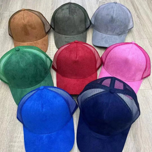 Unisex 5-Panel Trucker Cap mit Wildlederfront & Mesh-Rückseite – Verstellbare Einfarbige Baseballmütze | Atmungsaktive Sommermütze für Damen & Herren