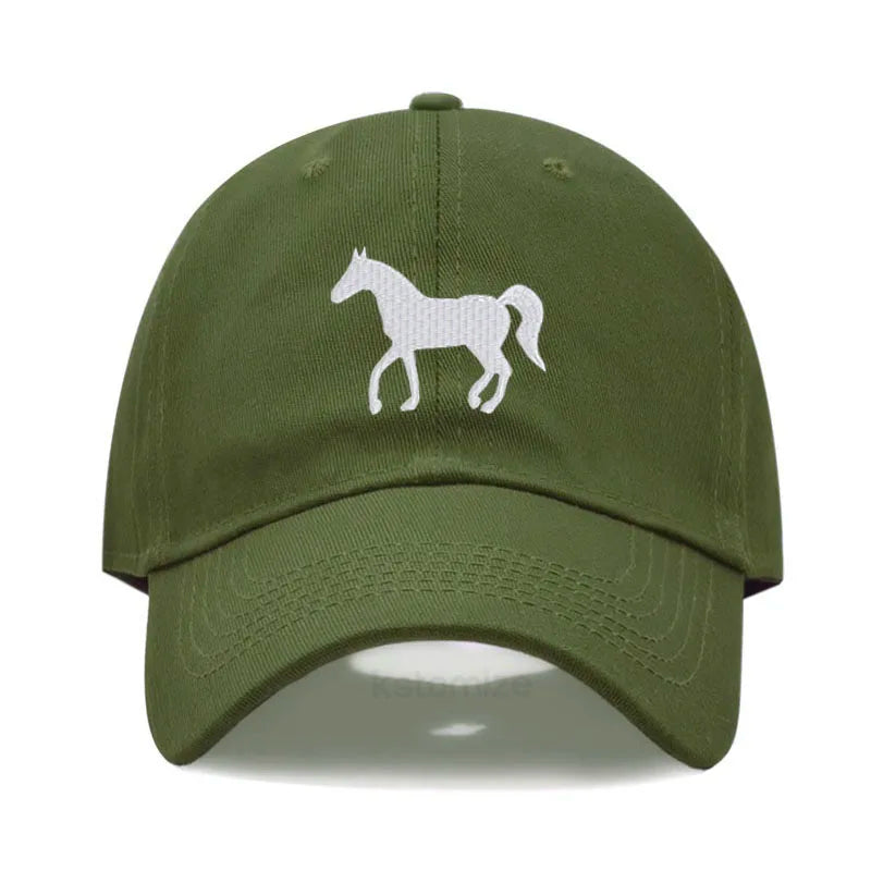 Unisex Baseball Cap mit Pferde-Stickerei – Gewaschene Baumwollkappe im Vintage-Stil | Verstellbare Freizeit- & Golfmütze für Damen & Herren