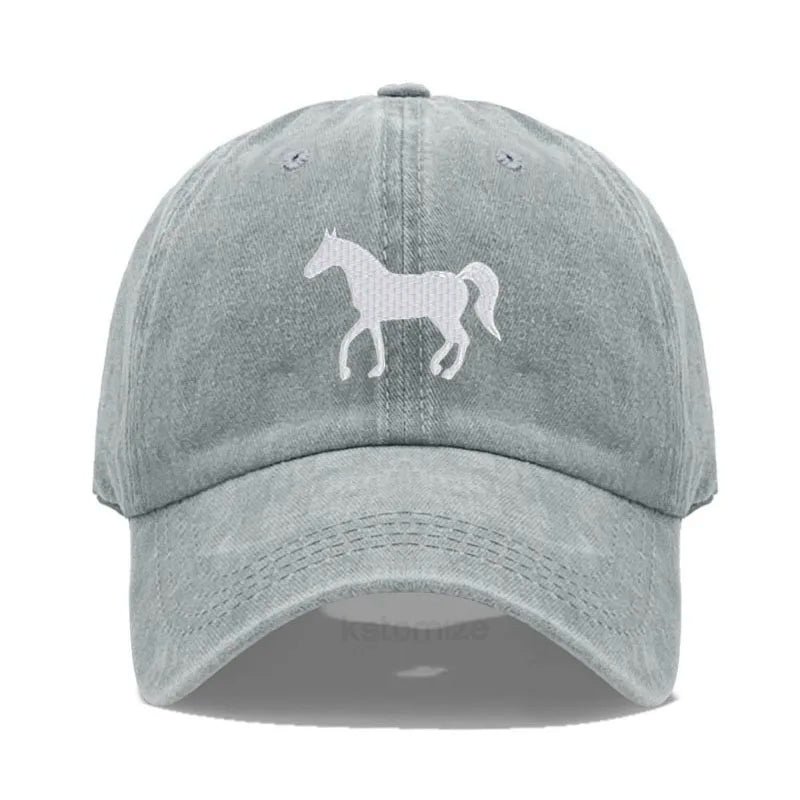 Unisex Baseball Cap mit Pferde-Stickerei – Gewaschene Baumwollkappe im Vintage-Stil | Verstellbare Freizeit- & Golfmütze für Damen & Herren