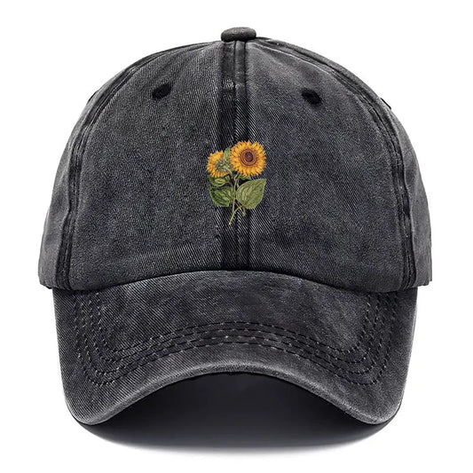 Unisex Baseball Cap mit Sonnenblumen-Stickerei – Verstellbare Vintage Baumwoll Snapback Mütze | Modische Streetwear Kappe für Damen & Herren