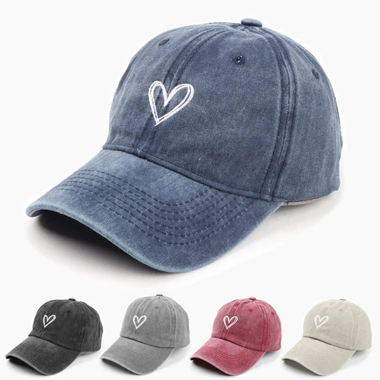 Unisex Baseball Cap mit Pfirsich-Herz-Stickerei – Verstellbare Retro Dad Cap | Leichte Gewaschene Baumwollmütze für Damen & Herren im Frühling & Sommer